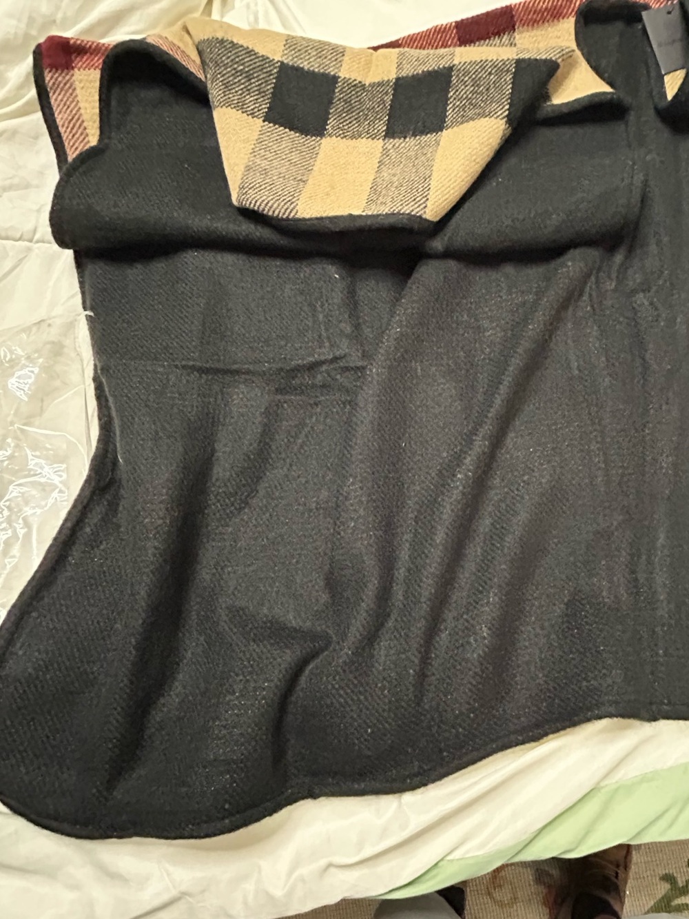 Do everything in love Beige and Black Plaid poncho with Red Trim - Picture 6 of 8
